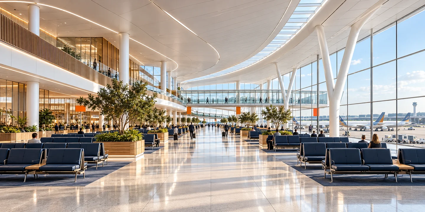 AI-created airport illustration; not a photograph of this airport